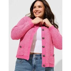 Torrid Sz0 Lrg Button Up Cardigan Sweater Pink Knit Preppy Cute Skull Valentines